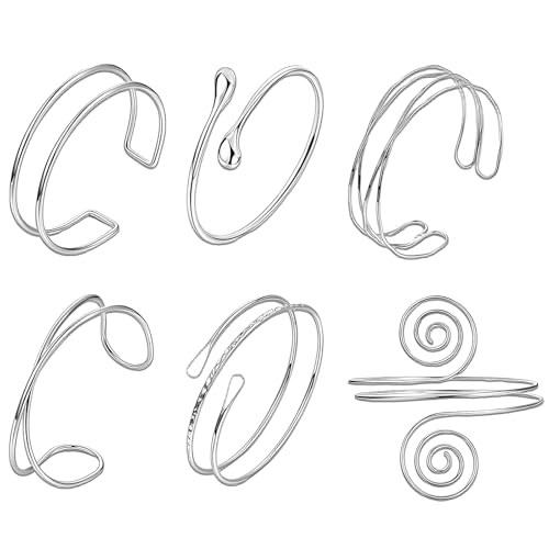 oooaooo 6 Stück Oberarmreif Silber, Armreif Oberarm Silber, Einstellbar Arm Cuff Silver, Armbänder Set Langlebig Silberarmband Damen Geeignet für Dating Partys und Reisen von oooaooo