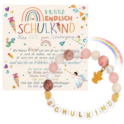 oooaooo Armband Schulkind Mädchen, Einschulung Mädchen Geschenk Schutzengel Kleine Armband Einschulung Design Geschenk Mit Karte Und Box Schultüte Karte Dekorativem von oooaooo