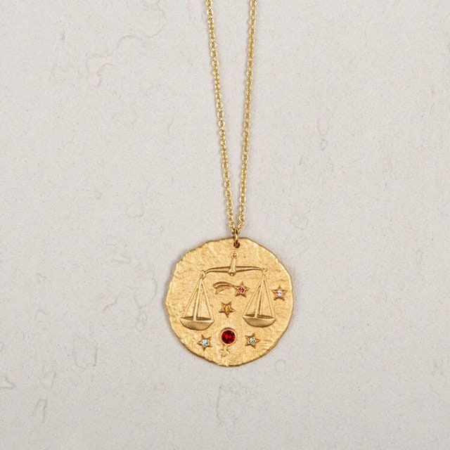 14K Gold Beschichtete Silber Sternzeichen Münze Halskette, Waage Halskette von oopsjessica