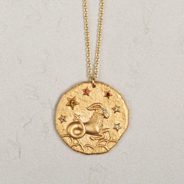 14K Vergoldete Silber Sternzeichen Zeichen Münzkette, Steinbock Halskette 14K Vergoldete Silber Sternzeichen Zeichen Münzkette, Steinbock Halskette von oopsjessica