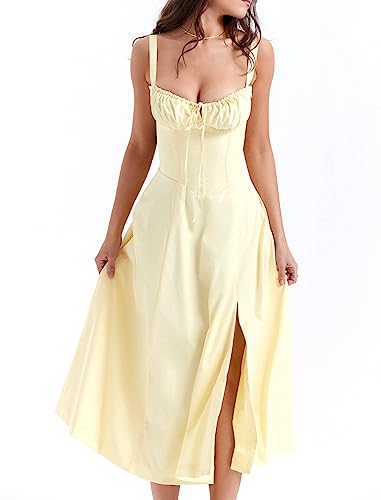 oos Print Bustier Sundress, Women's Sexy Slit Long Printed Dress Corset Dress for Women Summer Beach Strap Sundress (Yellow,S) von oos