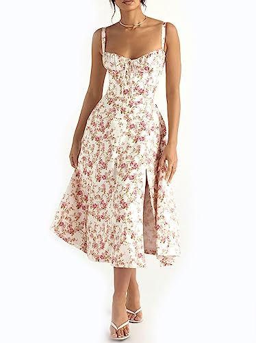 oos Print Bustier Sundress, Women's Sexy Slit Long Printed Dress Corset Dress for Women Summer Beach Strap Sundress (pink Flower,M) von oos
