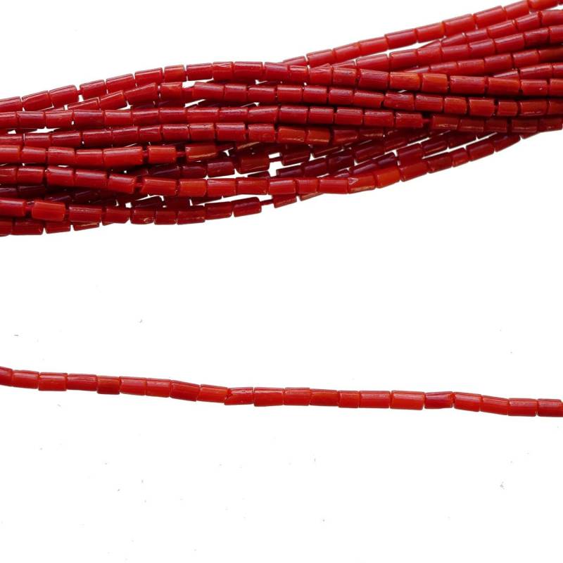 1 Strang Koralle Mittelmeer Sardegna Rot Edelstein 2, 5-3mm Röhrchen Länge 42cm Kette von opalidia