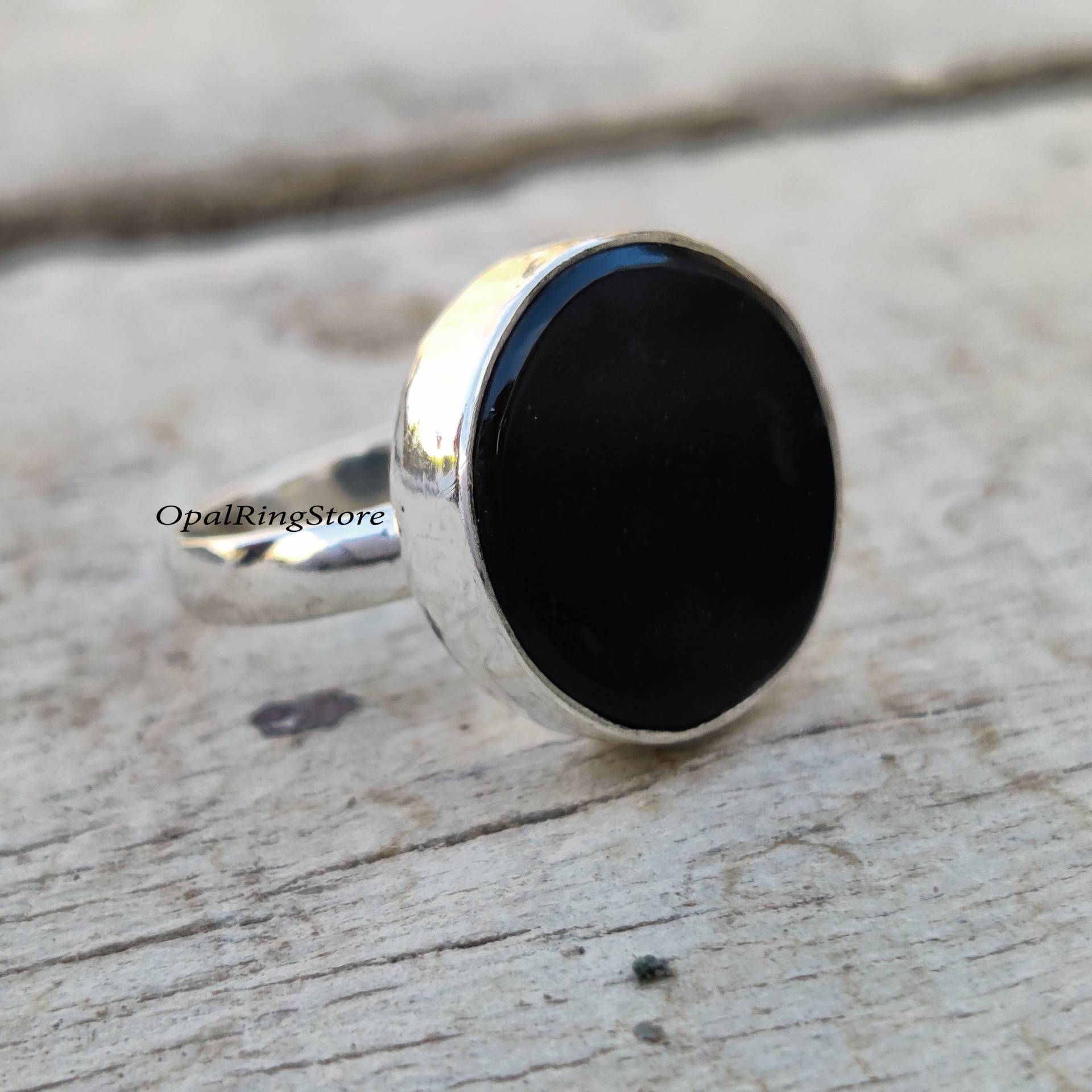 Natürlicher Schwarzer Onyx Edelsteinring, 925 Sterling Silber Ring, Runde Form Handgemachter Ring Schmuck, Für Hochzeit, Frauen von opalringstore