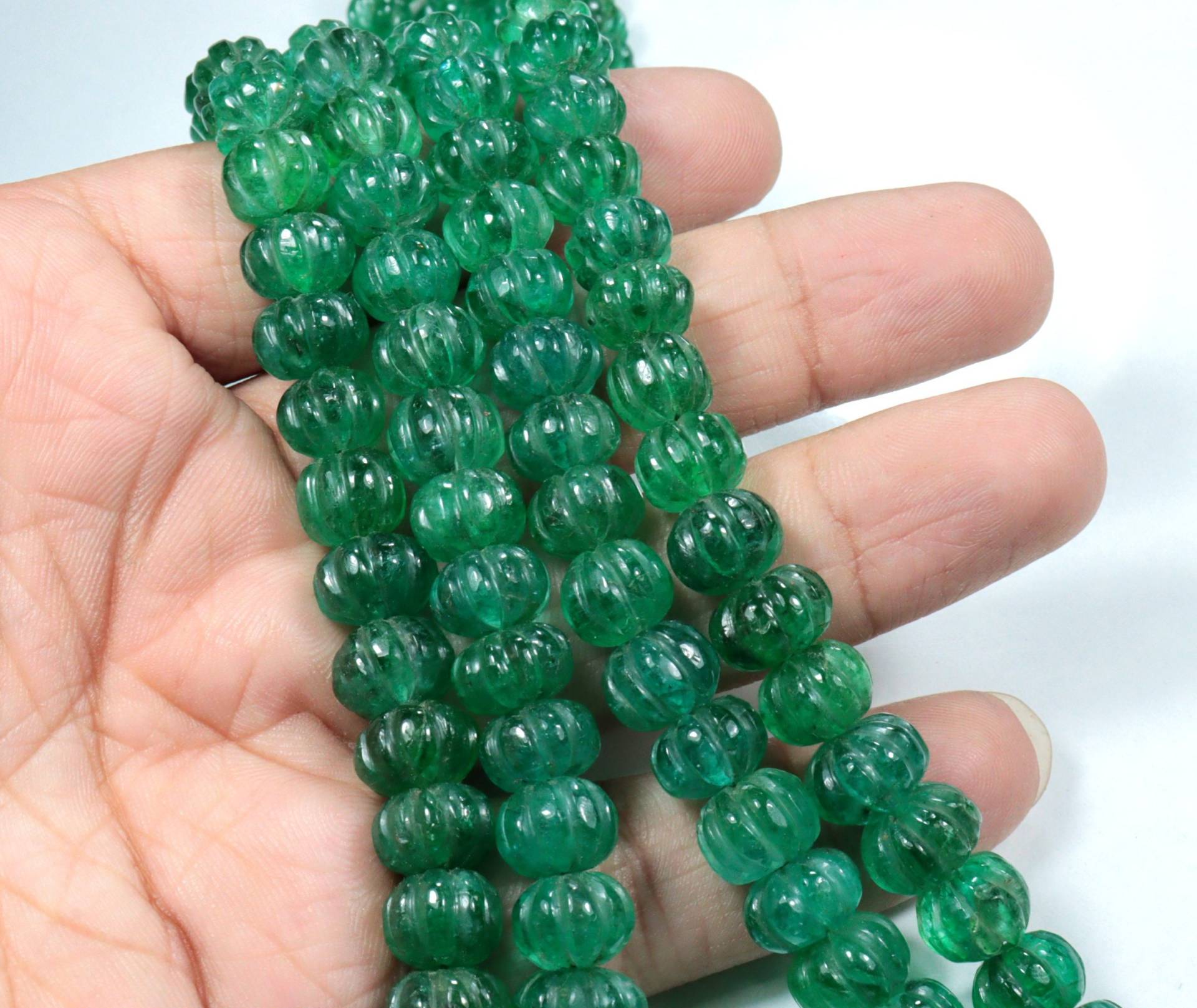 Smaragd Geschnitzte Edelstein Perlen Halskette Wasser Melone Form Schnitzen Schmuck von opaltreasurestore
