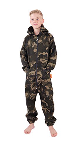 O'Poppy Kinder Jumpsuits Jungen Mädchen Overall Onsie Anzug mit Zwergen Kapuze (110-116, Camo Olive) von opoppy