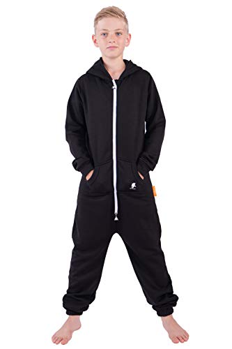 O'Poppy Kinder Jumpsuits Jungen Mädchen Overall Onsie Anzug mit Zwergen Kapuze (122-128, Schwarz) von opoppy