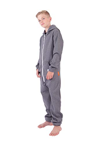 O'Poppy Kinder Jumpsuits Jungen Mädchen Overall Onsie Anzug mit Zwergen Kapuze (134-140, Dunkelgrau) von opoppy