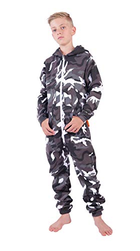 O'Poppy Kinder Jumpsuits Jungen Mädchen Overall Onsie Anzug mit Zwergen Kapuze (146-152, Camo Urban) von opoppy