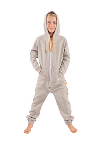 O'Poppy Kinder Jumpsuits Jungen Mädchen Overall Onsie Anzug mit Zwergen Kapuze (146-152, Hellgrau) von opoppy