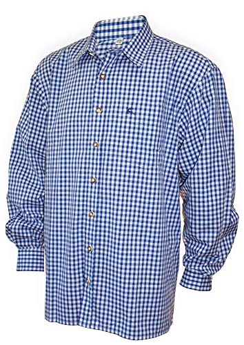 S-6XL 37-54cm Trachtenhemd Karo-Hemd Trachten-Pfoadl Karohemd blau kariert Jagd, Größe:L = 41/42 von Unbekannt