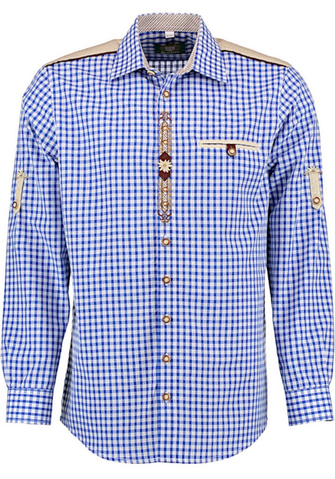 OS Trachten Trachtenhemd TH-0215 Stickerei Krempelarm Kentkragen, Regular Fit-bequemer gerader Schnitt von OS Trachten