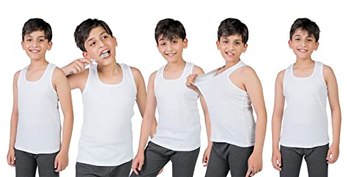 orbiz Jungen/Mädchen 5 Stück Kinder Unterhemden | 100% Reine Baumwolle Interlock Unterhemden | Tank Tops Ärmellos Unterhemden Unterhemden 3-13 Jahre, weiß, 13 Jahre von orbiz