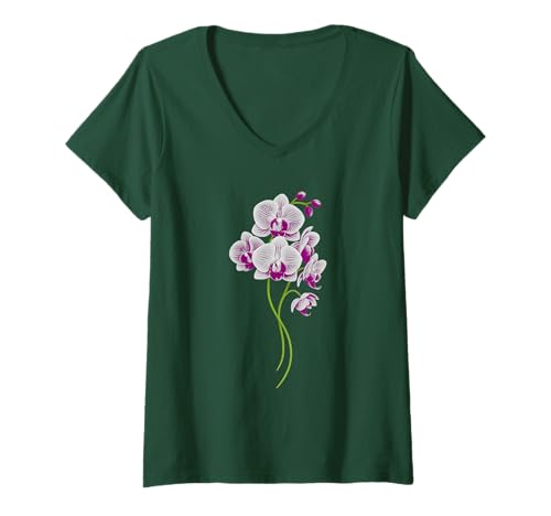 Damen Orchidee Blumenhemd Weiße Orchidee Blume T-Shirt mit V-Ausschnitt Damen Orchidee Blumenhemd Weiße Orchidee Blume T-Shirt mit V-Ausschnitt von orchid gift ideas for orchid lovers