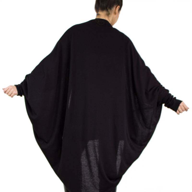Oversized Cocoon Wrap Cardigan Handgemachte Jacke Schwarz Oberbekleidung Fledermaus-Cardigan Boho-Mode Loser Wickelmantel Strickpullover Dima von orchideaboutique