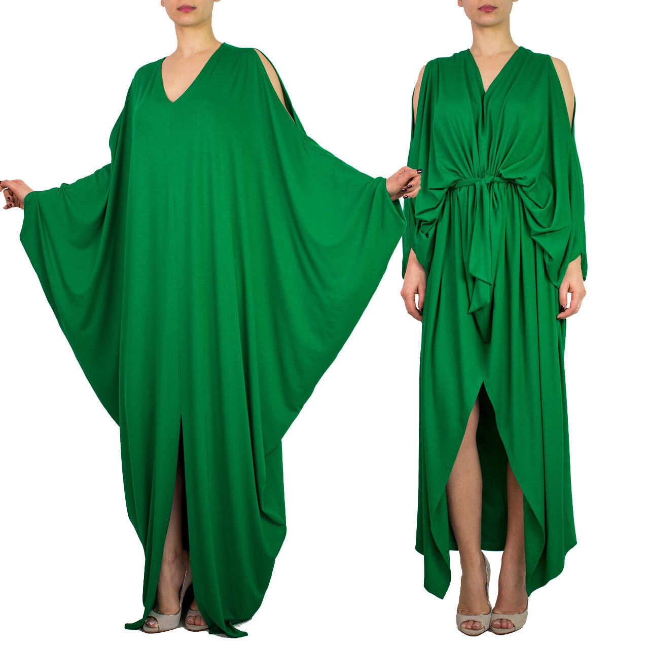 Sale Frauen Maxikleid, Plus Größe Langes Kleid, Schulterfrei Kaftan, Grünes Langes Tunika Kleid Riviera von orchideaboutique