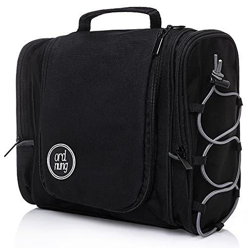 Kulturbeutel XXL | Kulturtasche für Männer und Frauen [9 Liter Stauraum] Waschtasche | Waschbeutel zum Aufhängen Unisex (schwarz) von ord.nung