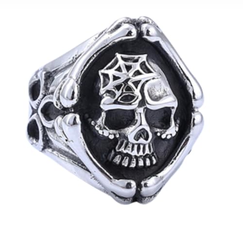 orehugaf Ring Ringe Damen Bijouterie Herren Ring Europäischer Und Amerikanischer Punkring Persönlichkeit Retro-Serie Spinnennetz Herren-Totenkopfring Us-Größe 13 Stahlfarbe 22503 von orehugaf