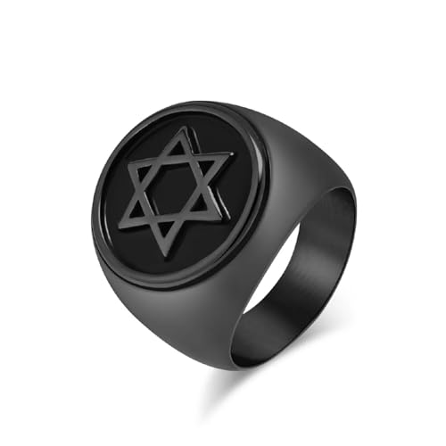 orehugaf Ring Ringe Damen Bijouterie Herren Sechszackiger Hexagramm-Sternring Für Männer, Davidsternring, Solomon-Siegelring Mit Religiösem Symbol, 12 Schwarz von orehugaf