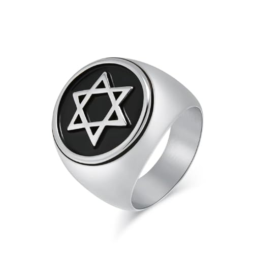 orehugaf Ring Ringe Damen Bijouterie Herren Sechszackiger Hexagramm-Sternring Für Männer, Davidsternring, Solomon-Siegelring Mit Religiösem Symbol, 13 Silber von orehugaf