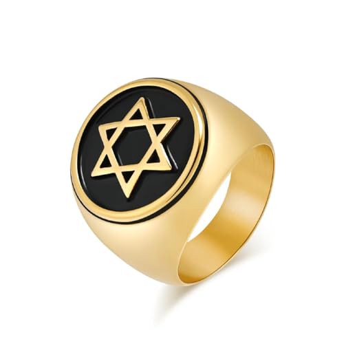 orehugaf Ring Ringe Damen Bijouterie Herren Sechszackiger Hexagramm-Sternring Für Männer, Davidsternring, Solomon-Siegelring Mit Religiösem Symbol, 8 Gold von orehugaf