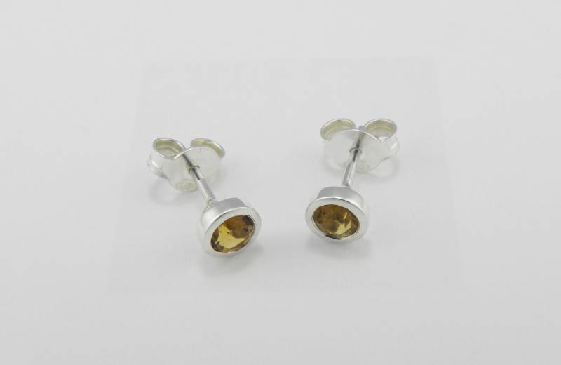 Citrin Silber Ohrstecker, Gelber Quarz Ohrschmuck in 925 von orfeujoias