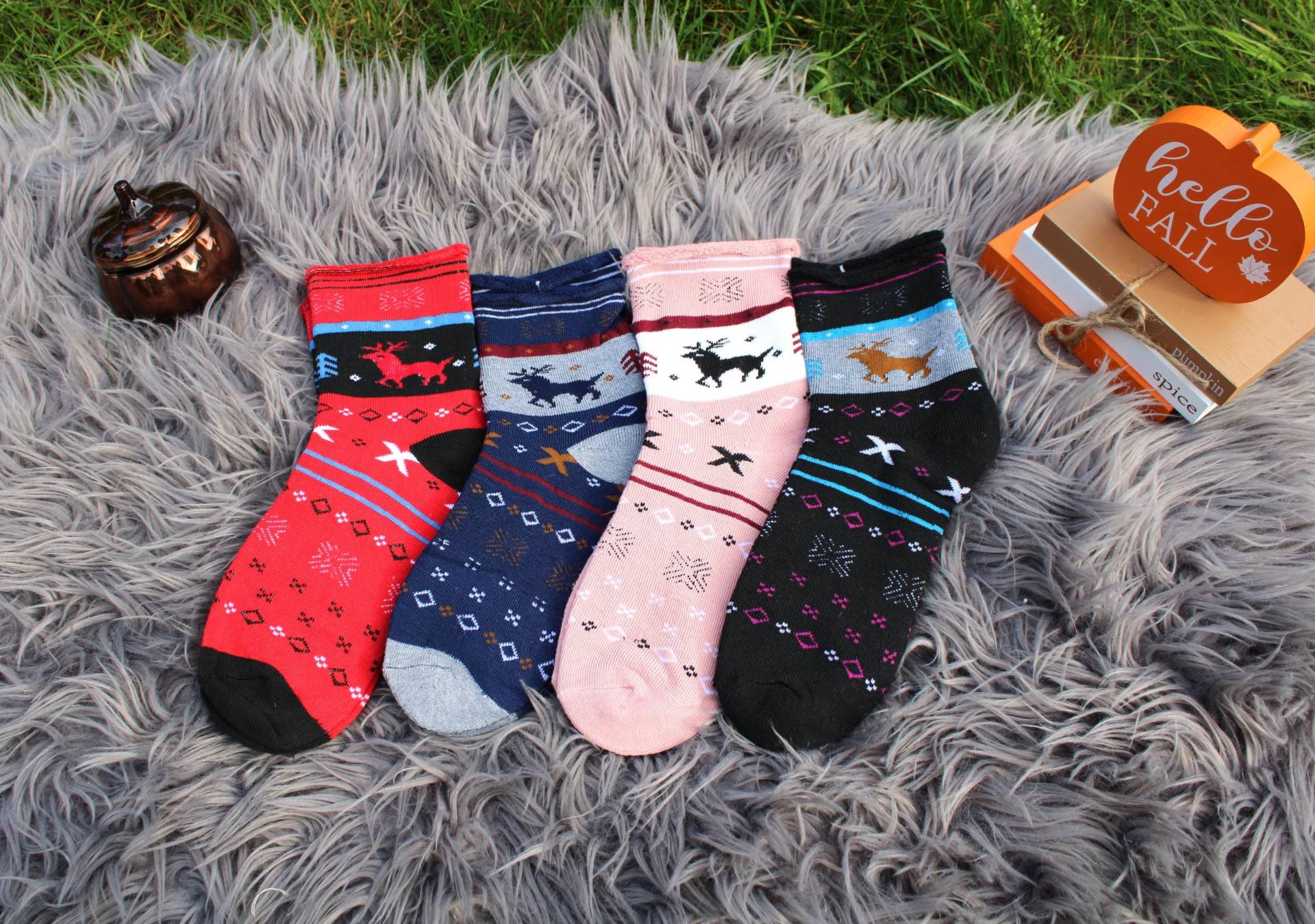 Kuscheliges 4Er-Pack Winter-Baumwollsocken Mit Rentiermuster - Perfektes Weihnachtsgeschenk, Socken Geschenk, Warme Für Damen von organicshop24