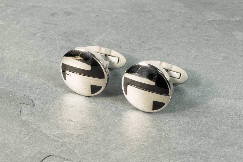 Herren Runde Titan & Schwarze Kohlefaser Manschettenknöpfe in Schmuckbox von orienjewel