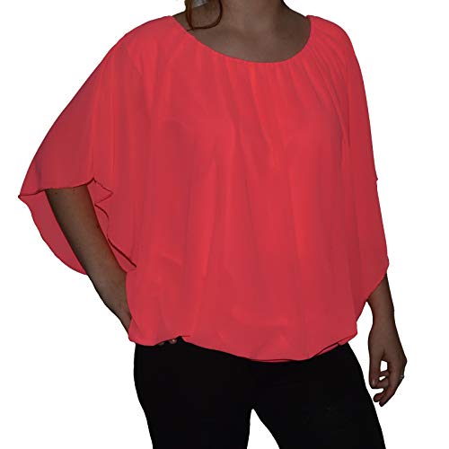 orientalhaus.de Italy Bluse Tunika Lagenlook Chiffon Ballon Fledermaus Ärmel Top (Neon-Pink) von orientalhaus.de