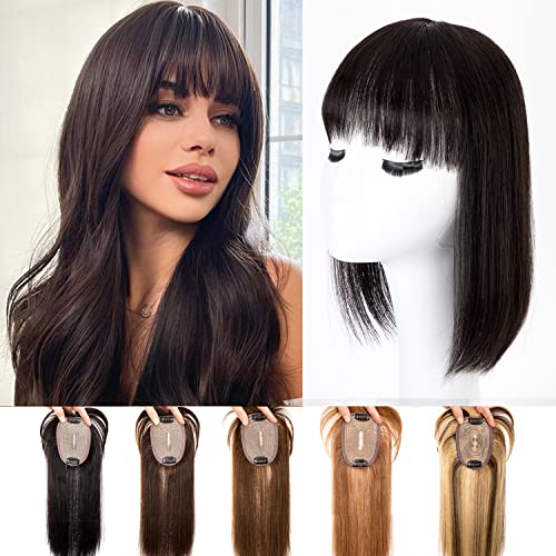 Originea Echthaar Topper Für Frauen Dünner Werdendes Haar 130% Dichte Clip in Topper Echthaar Extensions 8x10cm Handgefertigt Toupet mit Spitzenfront (35cm-39g, #1B Natürliches Schwarz) von originea