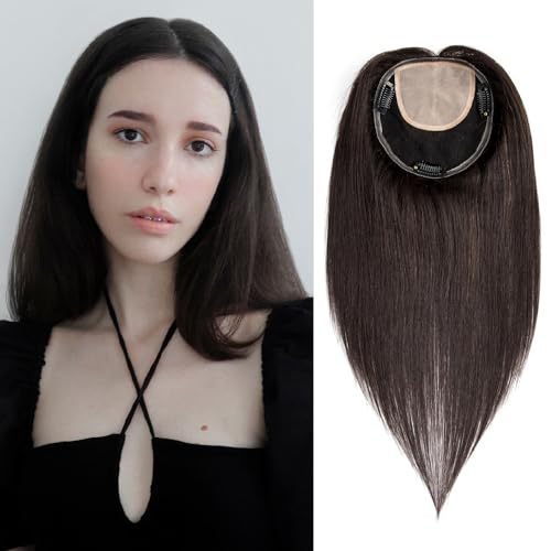 Originea Echthaar Topper Für Frauen Dünner Werdendes Haar Clip in Topper Echthaar Extensions 13x13cm Mono Basis Voll Handgefertigt Handgefertigt Toupet (30cm-1B#) von originea