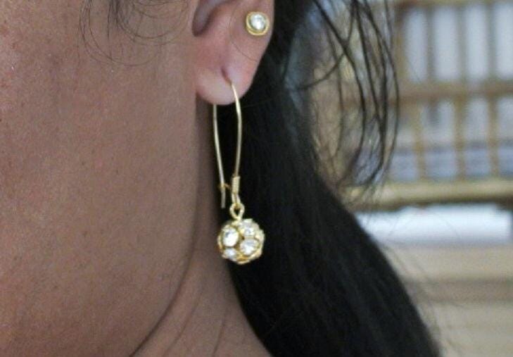Hängeohrringe, Vintage Swarovski Perlen in Klaren Kristallen Vergoldet von oritdotan