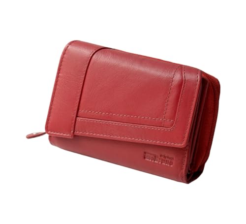 Damen Geldbörse rot Leder viele Fächer kompakt, Damen-Portemonnaie Leder rot mittelgroß, Damengeldbörse schwarz Portmonee Geldbeutel Geschenk Frauen von orso Bruno original