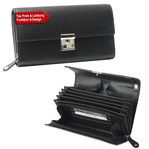 Echt-Leder Kellnerbörse Taxi Geldbörse Leder schwarz Kellner-Portemonnaie Kellner-Geldbörse Geldbeutel Portmonee mit großem Münzfach für Damen Herren von orso Bruno original