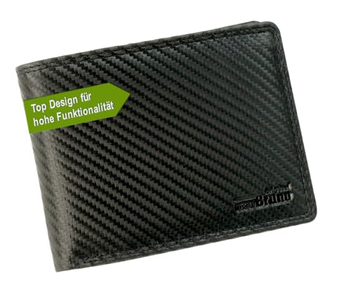 Geldbörse Herren Leder Carbon schwarz Leder RFID Herren Portemonnaie groß Geldbeutel Männer Portmonee viele Fächer, Herrengeldbörse Echt-Leder Querformat von orso Bruno original