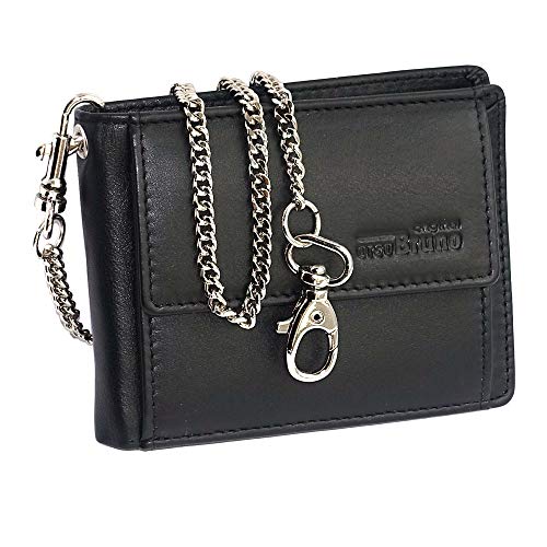 orso Bruno original Schwarze Mini Geldbörse Herren Leder mit Kette Mini Geldbeutel Männer Geldbeutel klein Kartenetui Slim Wallet Bikerbörse flach von orso Bruno original