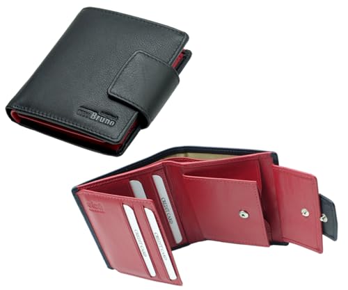 Damen Geldbörse klein Leder rot schwarz Portemonnaie Damen klein Damenbörse Damen-Geldbeutel Echtleder RFID Schutz von orso Bruno original