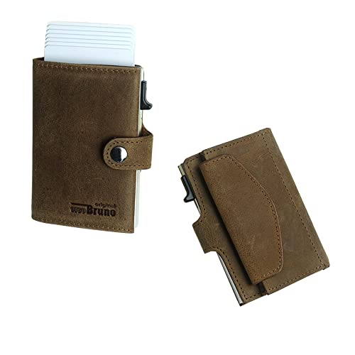 orso Bruno original Minigeldbörse Leder Herren braun RFID Schutz, kleine Herren Mini Geldbörse, Mini-Geldbeutel Kartenetui braun Portemonnaie klein, Mini Portmonee Männer, Slim Wallet mit Münzfach von orso Bruno original