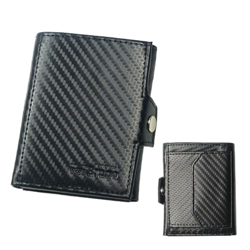 Minigeldbörse Herren Schwarz Carbon Leder RFID Schutz, Kleine Geldbörse, Kartenetui Portemonnaie, Slim Wallet Mit Münzfach, Geschenk für Männer von orso Bruno original