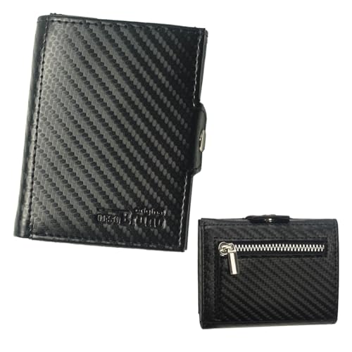 Minigeldbörse Herren Schwarz Leder RFID Schutz, Kleine Geldbörse, Kartenetui Portemonnaie, Slim Wallet Mit Münzfach, Geschenk Für Männer von orso Bruno original