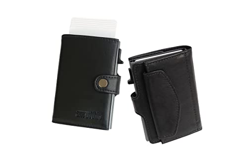 Minigeldbörse Leder Herren schwarz RFID Schutz, kleine Herren Mini Geldbörse, Mini-Geldbeutel Kartenetui schwarz Portemonnaie klein, Mini Portmonee Männer, Slim Wallet mit Münzfach von orso Bruno original