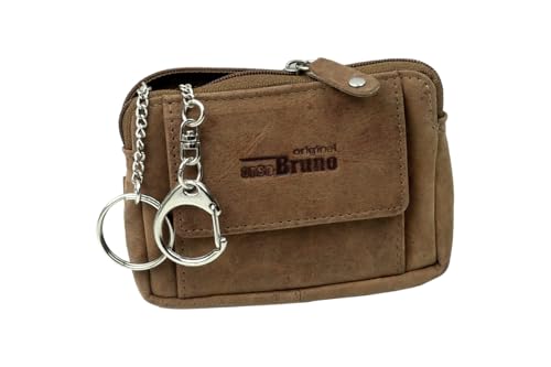 Schlüsseltasche Leder braun Schlüsseletui groß Schlüsselmäppchen Damen und Herren Rindleder + Karabiner und Schlüsselring + Münzfach+ Rückfach von orso Bruno original