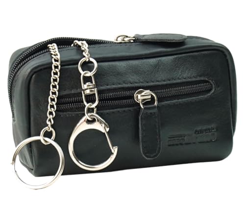 Schlüsseltasche Leder groß Leder schwarz Schlüsseletui XXL Schlüsselmäppchen groß mit Münzfach und Karabiner und Schlüsselring von orso Bruno original