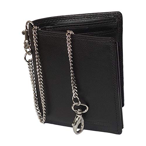 Schwarze Geldbörse mit Kette im hochwertigen Leder Hochformat Bikerbörse mit Kette Kettenbörse Biker Geldbeutel Portemonnaie Brieftasche Scheintasche Männer Herren schwarz von orso Bruno original