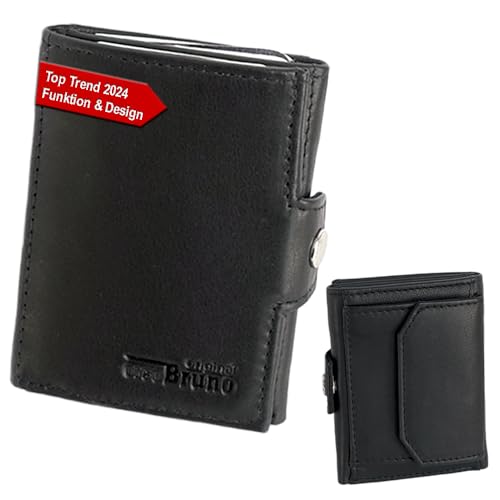 Minigeldbörse Leder Herren schwarz RFID Schutz, kleine Herren Mini Geldbörse, Mini-Geldbeutel Kartenetui schwarz Portemonnaie klein, Mini Portmonee Männer, Slim Wallet mit Münzfach von orso Bruno original