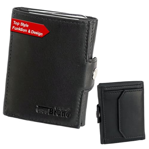 Minigeldbörse Leder Herren schwarz RFID Schutz, kleine Herren Mini Geldbörse, Mini-Geldbeutel Kartenetui schwarz Portemonnaie klein, Mini Portmonee Männer, Slim Wallet mit Münzfach von orso Bruno original
