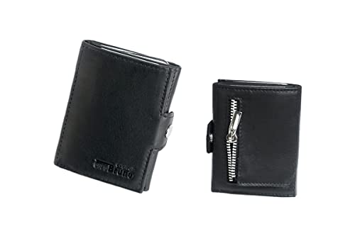 Minigeldbörse Herren Schwarz Leder RFID Schutz, Kleine Geldbörse, Kartenetui Portemonnaie, Slim Wallet Mit Münzfach, Geschenk für Männer von orso Bruno original