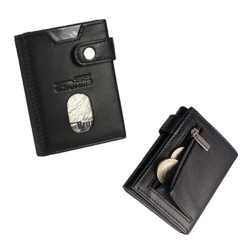 Minigeldbörse Herren schwarz Leder RFID Schutz, kleine Herren Mini Geldbörse, Mini-Geldbeutel Kartenetui schwarz Portemonnaie klein, Mini Portmonee Männer, Slim Wallet mit Münzfach von orso Bruno original