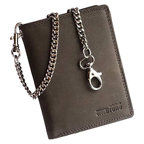 dunkelbraune Geldbörse mit Kette im hochwertigen Leder Hochformat Bikerbörse mit Kette Kettenbörse Biker Geldbeutel Portemonnaie Brieftasche Scheintasche Männer Herren schwarz von orso Bruno original