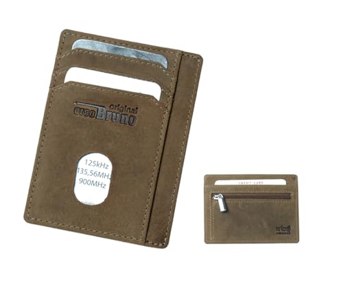 Mini Geldbörse Leder mit Münzfach flach Herren braun RFID Kartenetui kleine Mini Geldbeutel Slim Wallet Portemonnaie klein schmal dünn Kreditkartenhalter Etui von orso Bruno original
